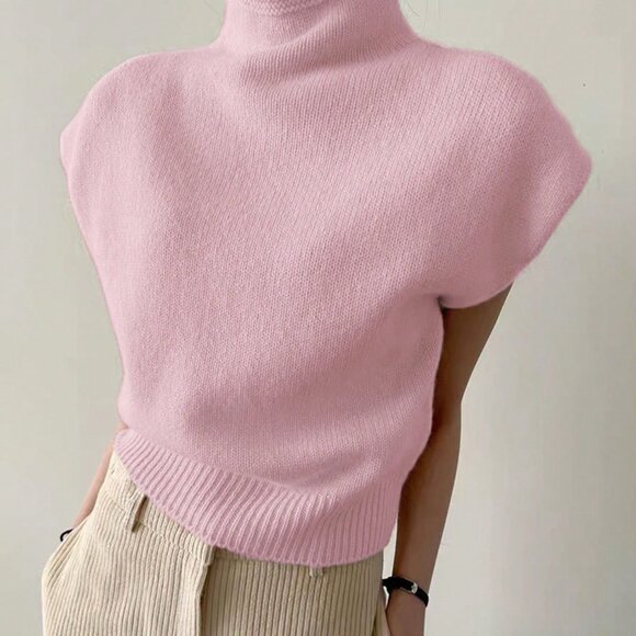Pink French Style Women's High Neck Sweater Vest - Picture 1 of 6